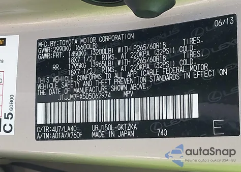 2013 Lexus Gx 460 Premium z USA, uszkodzony, nr VIN JTJJM7FX5D5062974